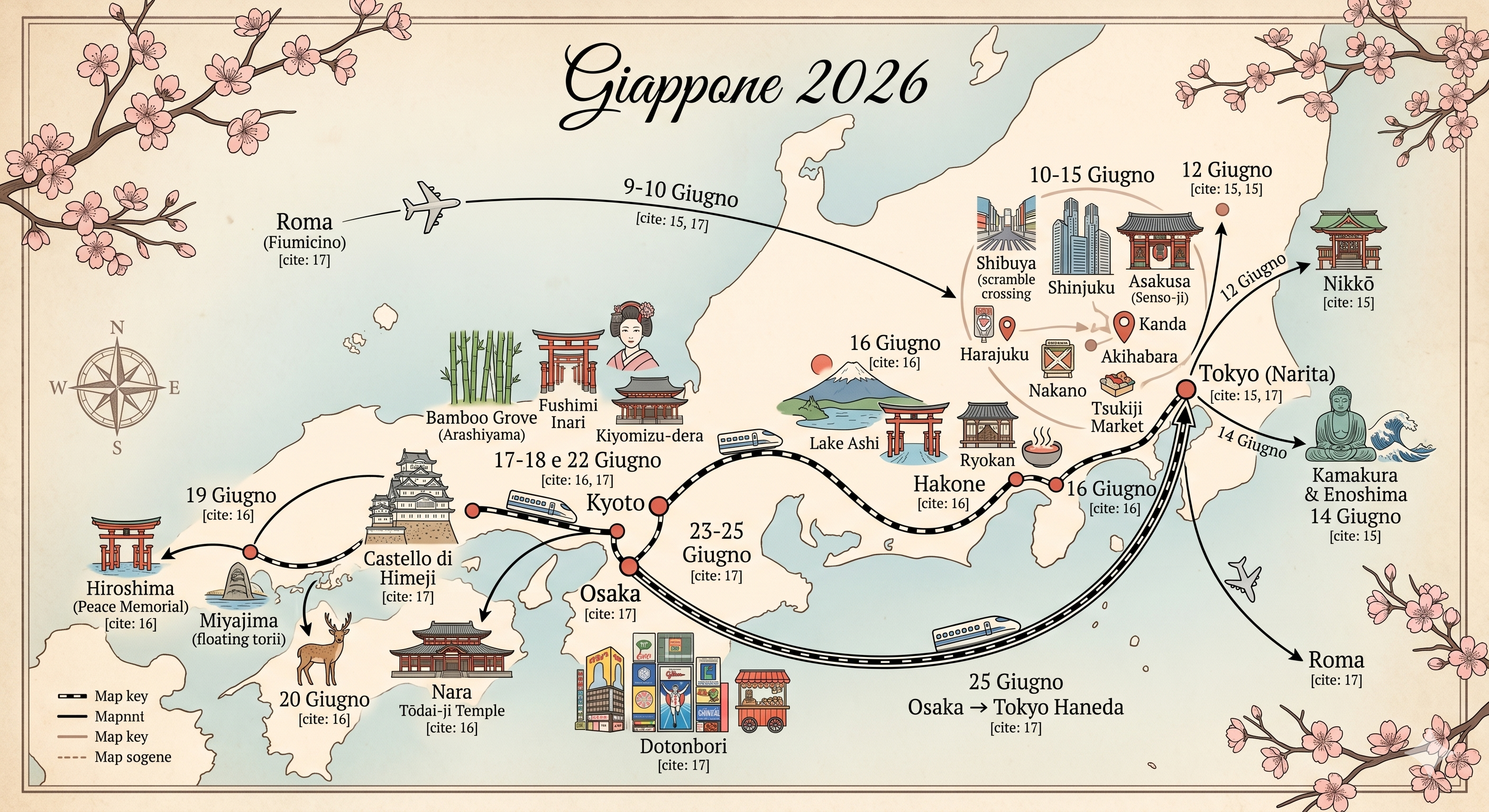 Mappa itinerario Giappone 2026